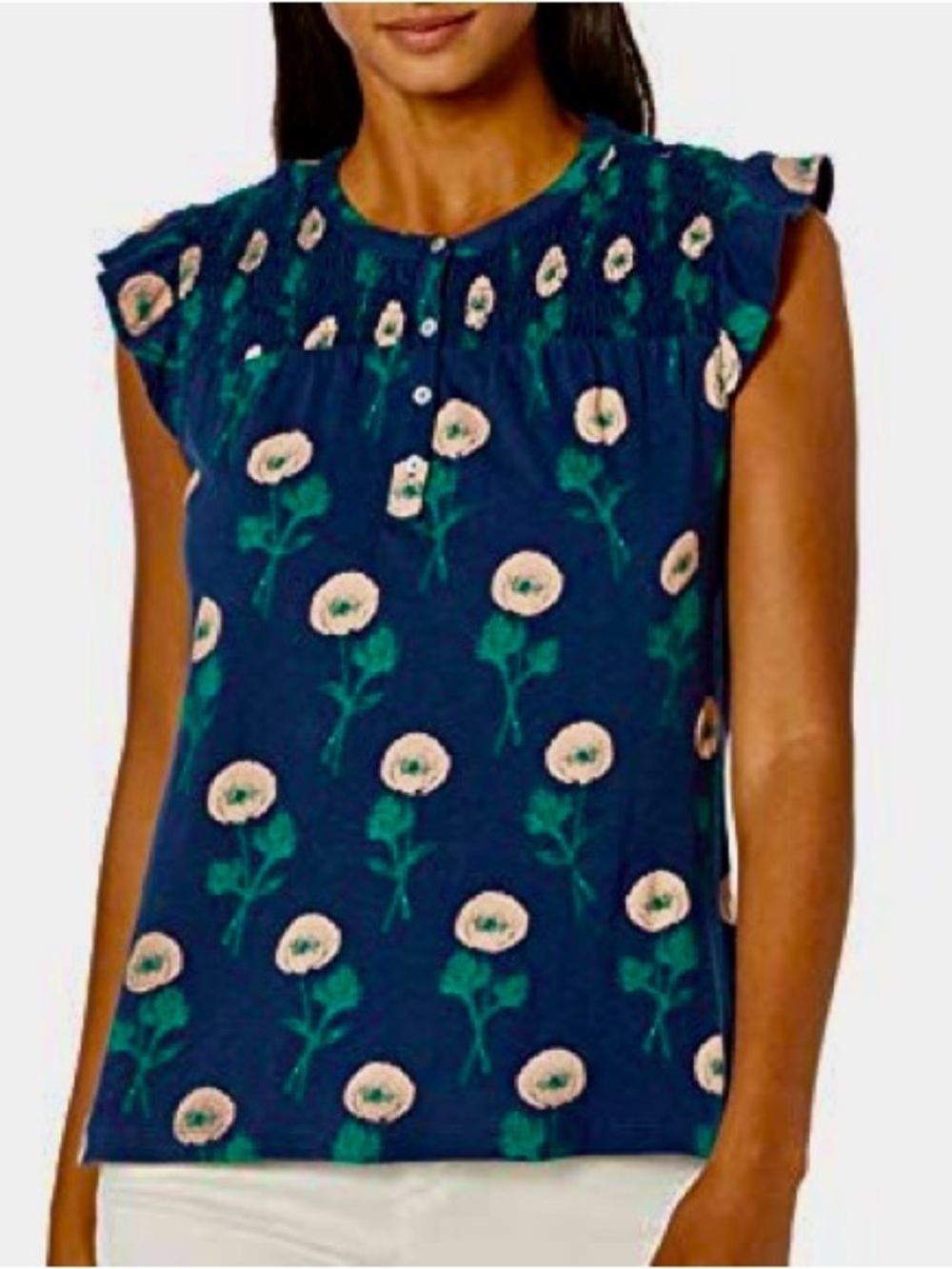 Lucky Brand Navy and Pink Floral Top